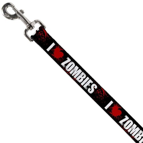 Dog Leash I Heart Zombies Black White Red Splatter 4 Feet Long 0.5 Inch Wide