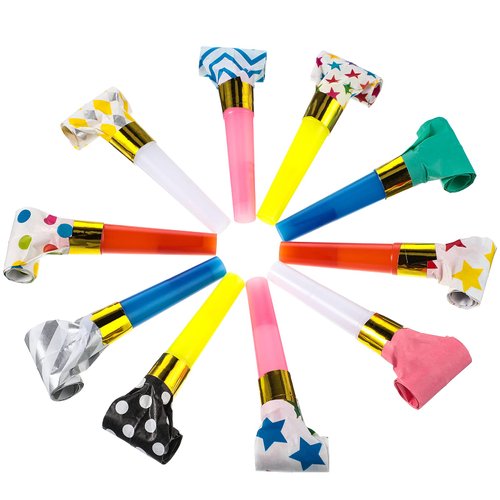 Skylety 20 Pcs Blowouts Noisemakers Funny Party Blowouts Blow Horns Birthday Colorful Noisemakers Whistles Noise Makers for 2024 New Years Birthday Sporting Events Graduation Wedding Party Supplies
