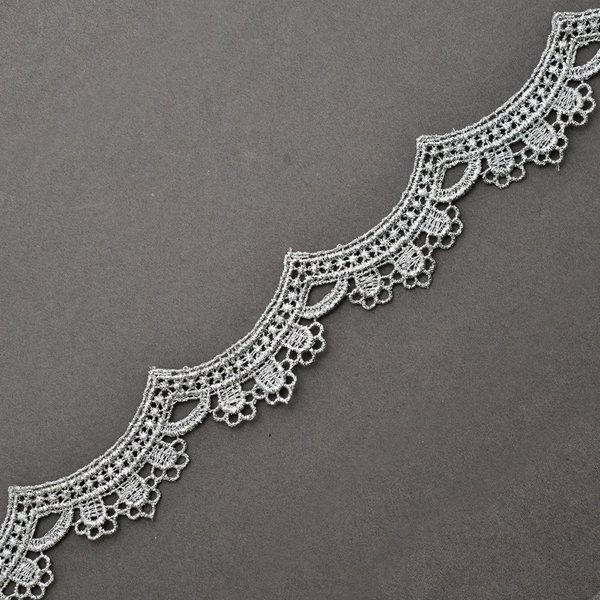 1-1/4 Inch Metallic Silver Lace Trim for Bridal, Costume or Jewelry, Crafts and Sewing by 1 Yard, LP-MX-1331