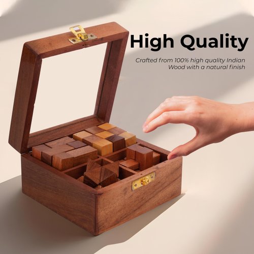 Ajuny 4-in-1 Wooden Puzzle Box - 3D Puzzles & Brain Teaser Games for Adults, Wooden Puzzles, Logic IQ Brain Games, Rustic Decor, Unique Gift for Christmas & Birthday