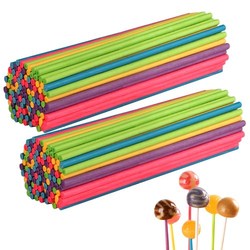 Lollipop Sticks, 6 Inch Paper Cake Pop Sticks Reusable Plastic Cake Lollipop Stick for Candy Chocolate Cookie (Multicolor, 200 Pcs)