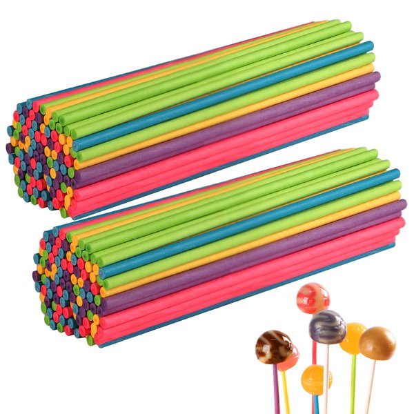 Lollipop Sticks, 6 Inch Paper Cake Pop Sticks Reusable Plastic Cake Lollipop Stick for Candy Chocolate Cookie (Multicolor, 200 Pcs)