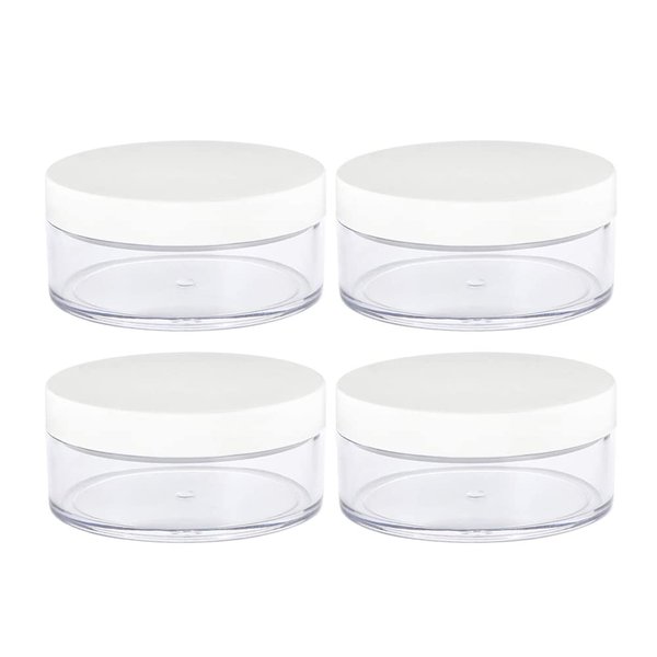 AKOAK Capacity 30 ml(1 oz) Empty Reusable Plastic Loose Powder Compact Container DIY Makeup Powder Case with Sifter and Lined Screw Lid,White Lid,Pack of 4