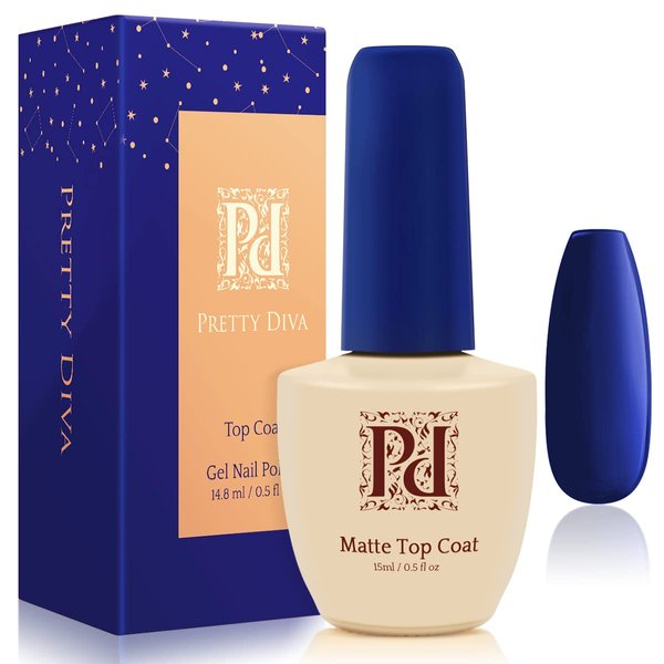 Pretty Diva Matte Top Coat - Matte Gel Top Coat Soak Off UV LED Nail Polish Gel Top Coat, Matte Finish Gel Polish Long Lasting No Wipe Matte Top Coat Gel Nail Polish - 0.5 oz