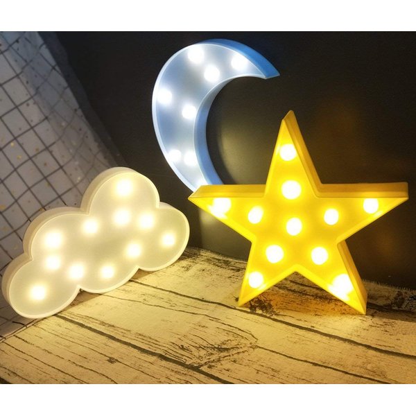 3PCS Decorative LED Crescent Moon Cloud and Star Night Lights Lamps Marquee Signs Letters for Baby Nursery Decorations Gifts for Children (Moon Cloud and Star)