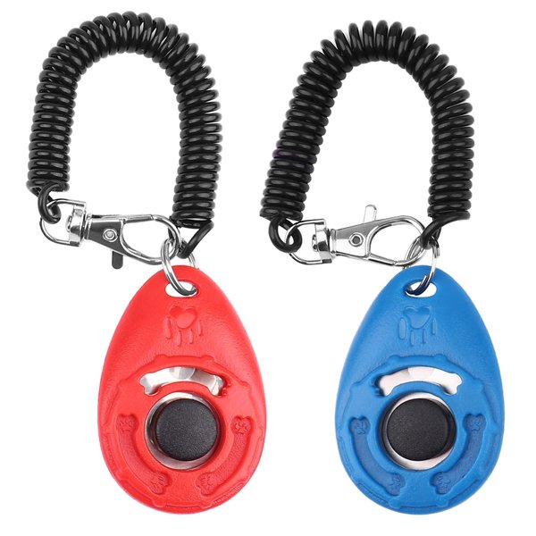 Dog Training Clicker with Wrist Strap - OYEFLY Durable Lightweight Easy to Use, Pet Training Clicker for Cats Puppy Birds Horses. Perfect for Behavioral Training 2-Pack (Red and Blue)