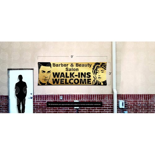 Barber & Beauty Salon Walk-Ins Welcome Banner (3ft X 9ft) Sign Colorful Vinyl Display Wall Poster Anuncio Peluqueria Belleza