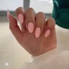 KQueenest Pastel Peach Pink Press On Nails Short Oval,Natural Round Fake Nails,Thick Acrylic Nails Press Ons,Short Almond Nails Glue on,One Color Gel Stick On Nails Set For Tiny Average Wide Nail Beds