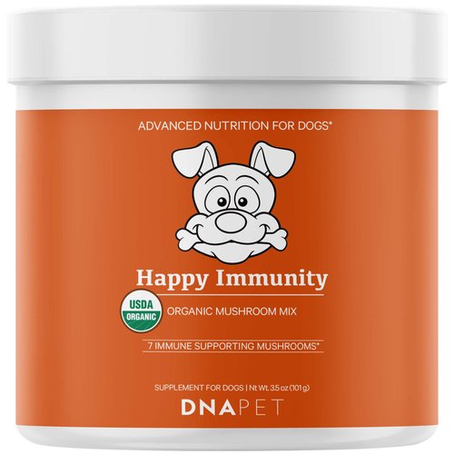 DNA PET Happy Immunity USDA Certified Organic Mushroom Complex for Dogs, Organic Cordyceps Shiitake Reishi, Vegan Mushroom Blend Powder Canine Supplement, Advanced Mushroom Mix, Non-GMO, 3.5 oz