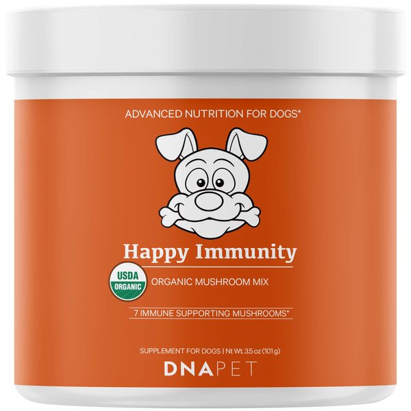DNA PET Happy Immunity USDA Certified Organic Mushroom Complex for Dogs, Organic Cordyceps Shiitake Reishi, Vegan Mushroom Blend Powder Canine Supplement, Advanced Mushroom Mix, Non-GMO, 3.5 oz