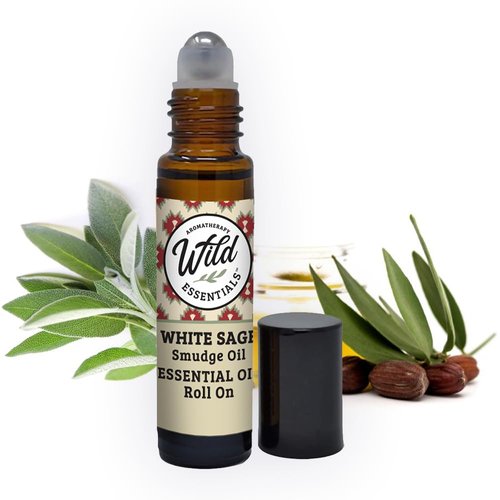 Wild Essentials White Sage Essential Oil Roll On, 10ml, Cleansing, Purifying, Calming, 100% Pure, Premium Grade Essential Oils, Organic Jojoba Oil, Ready to Use, Moisturizer, All Natural