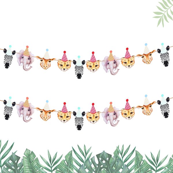 2 Pcs Animal Banner Jungle Safari Animal Banner Jungle Baby Shower Banner Woodland Animal Theme Decorations Boys Girls Birthday Party Supplies