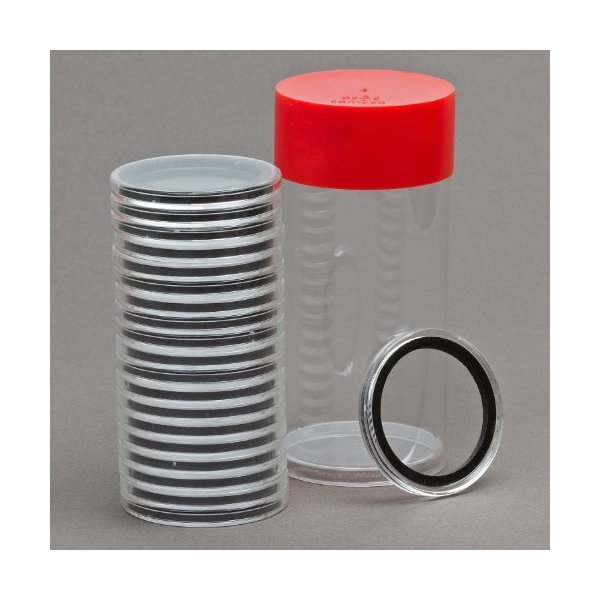 1 Air-Tite Coin Holder Storage Container & 20 Black Ring 40mm Air-Tite Coin Holder Capsules for Silver Eagles
