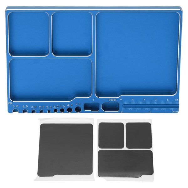 Dilwe RC Magnetic Tray, High Strength Aluminium Alloy Magnetic Screw Tray with Magnetic Pad for RC Model Toy Repair, Magnetic Mat Electronic Repair Kit Tool Organizer(Blue)