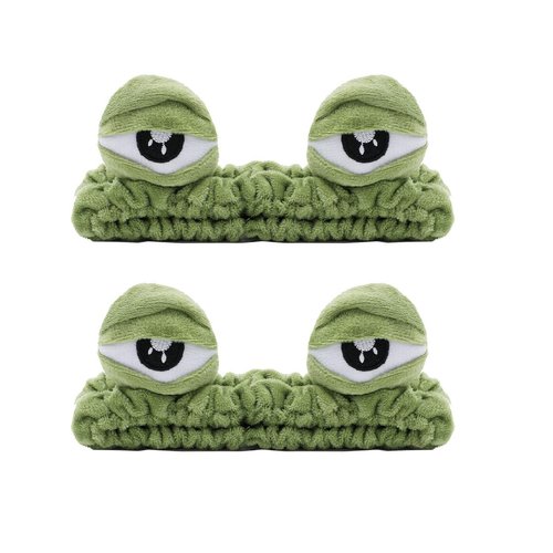 Nawjue 2PCS Face Wash Headband Hairband with Frog Plush Headband Soft Face Shower Bath Hair Bands for Women (Green)