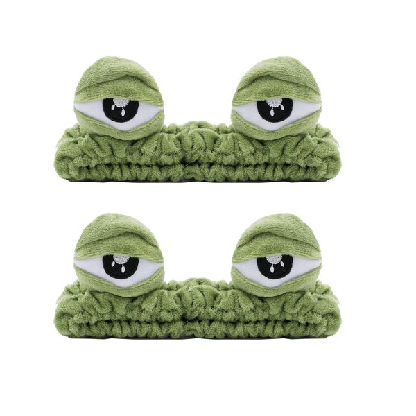 Nawjue 2PCS Face Wash Headband Hairband with Frog Plush Headband Soft Face Shower Bath Hair Bands for Women (Green)