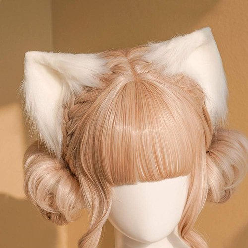 tyoungg Furry Cat Kitten Ear Hair Clips Headband For Cosplay Kitten Play Petplay Fluffy Furry Animal Ears (white)