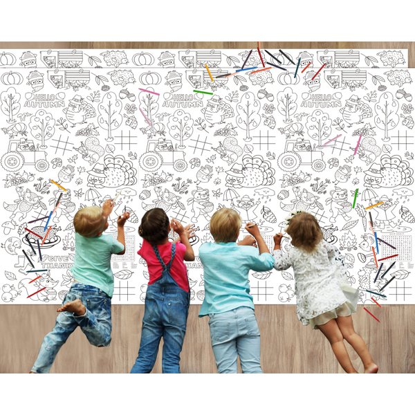 Wiooffen 2pcs Giant Thanksgiving Coloring Tablecloth Posters Activity 82”x 47” for Kids, Autumn Big Fall Paper Color-in Poster Table Cover Arts and Crafts for Kids Preschool Kindergarten Classroom