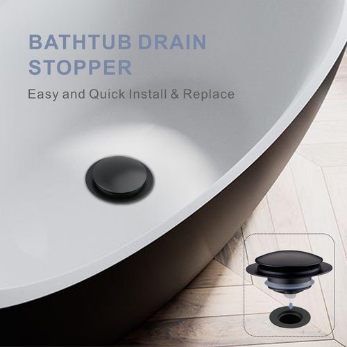 Matte Black tub Drain Stopper, Hidrop Pop Up Universal Tub Dain Tip Toe Bathtub Drain Stopper,Conversion Kit Assembly, Replaces Lift and Turn, Tip-Toe and Trip Lever drains for Tub, EZ Installation