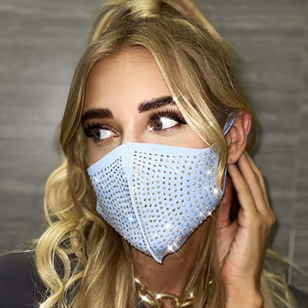 Abien Sparkly Crystal Face Cover Glitter Mesh Masks Ball Party Nightclub Mouth Covering for Women and Girls (Blue)