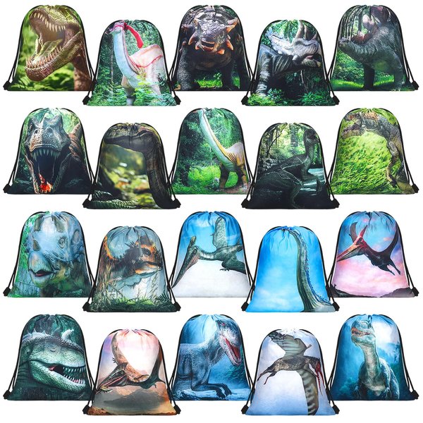 Weewooday 20 Pcs Dinosaur Party Favors Bags Dinosaur Drawstring Gift Bag Dinosaur Party Supplies Bags Backpack Treat Bag for Birthday Candy(Jungle Style)