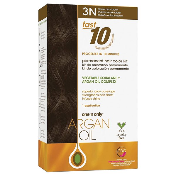 One n Only Argan Oil Fast 10 Permanent Hair Color Kit - 3N Natural Dark Brown Hair Color Unisex 1 Pc