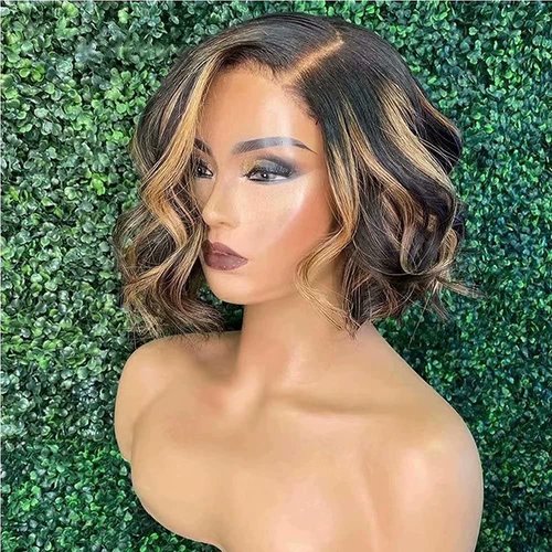 ten chopsticks 1B/27 Ombre Short Bob Wavy Human Hair Lace Front Wigs HD Invisible 13X6 Lace Frontal Human Hair Wigs Pre Plucked Bleached Knots Glueless Short Body Wave Wigs For Black Woman 10Inch
