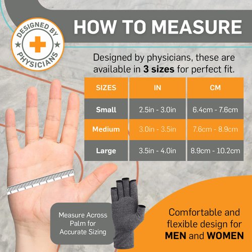 BracEasy Compression Gloves: Open-Fingertip Arthritis Gloves; Fingerless Gloves Men & Women; Open Finger Gloves, Ideal as Carpal Tunnel Gloves, Raynauds Gloves, Hand Brace for Arthritis [Grey, Medium]