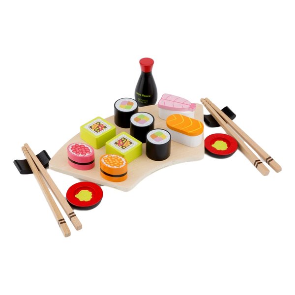 New Classic Toys Wooden Sushi Set - Pretend Play Toy for Kids Cooking Simulation Educational Toys and Color Perception Toy for Preschool Age Toddlers Boys Girls