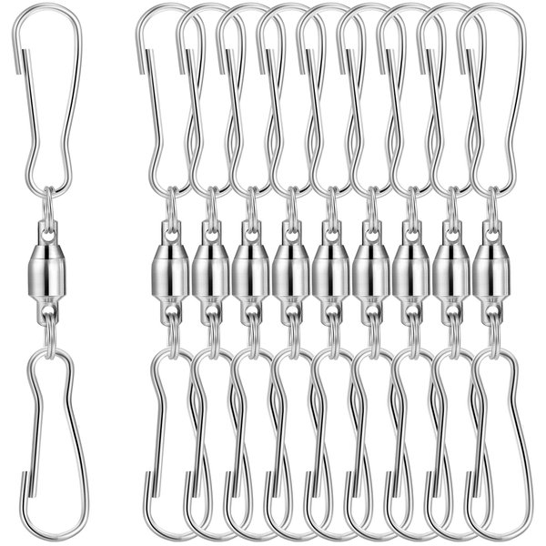TecUnite 10 Pack Swivel Hooks Clips Smooth Spinning Dual Clip Hanging Windsock Wind Spinners Wind Chimes Crystal Twisters Party Supply