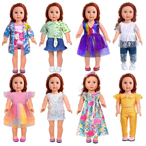 18-Inch-Doll-Clothes and Accessories - 8 Sets American Doll Clothes Compatible with All 18 inch Dolls Outfits Christmas Birthday Gift for Girls