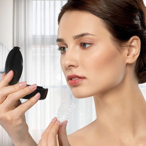 Annhua Orthodontic Retainer Case with Mirror, Mouthguard Case Small Retaniner Container Partial Denture Holder Case with Vent Holes for Night Guards, Aligner Trays, Denture - Black