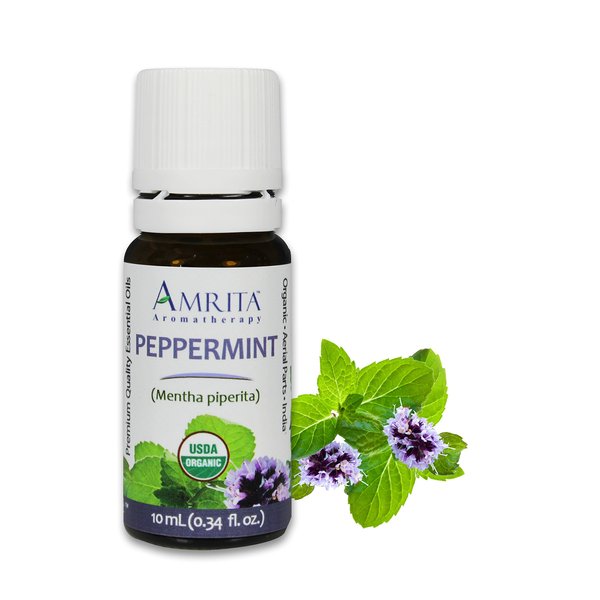 Amrita Aromatherapy Organic Peppermint Essential Oil, 100% Pure Undiluted Mentha piperita, Therapeutic Grade, Premium Quality Aromatherapy Oil, Tested & Verified, 60ML