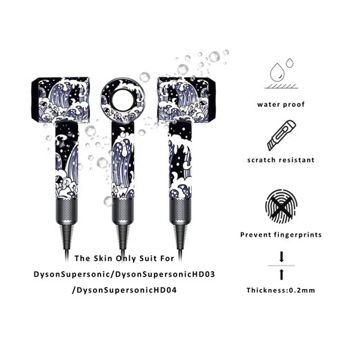 Skin Stickers Compatible with Dyson Hairdryer, Hairdryer Skin Decals，Protective Film Wrap Cover for Hair Dryer HD01 HD02 HD03（White Wave）