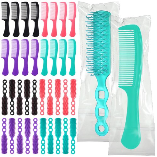 SiliFine 24 Pcs Hair Brush Combs Set in Bulk for Homeless Individually Wrapped Hair Brush Bulk Hair Combs Detangling Hairbrush for Women Hotel Homeless Nursing Charity(Multicolor)