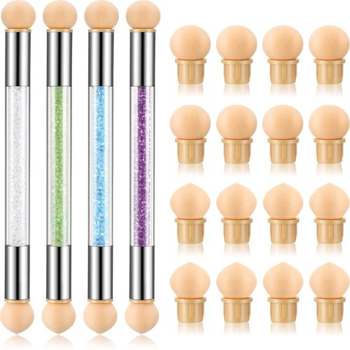 4 Pieces Sponge Nail Brush Picking Dotting Gradient Pen Brush Double Head Nail Brush Acrylic Nail Painting Brush with 16 Pieces Replacement Head for Nail Art Manicure (White, Green, Purple, Blue)