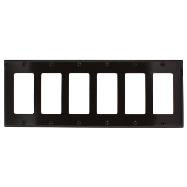 Leviton 80436 6-Gang Decora/GFCI Device Decora Wallplate, Standard Size, Thermoset, Device Mount, Brown