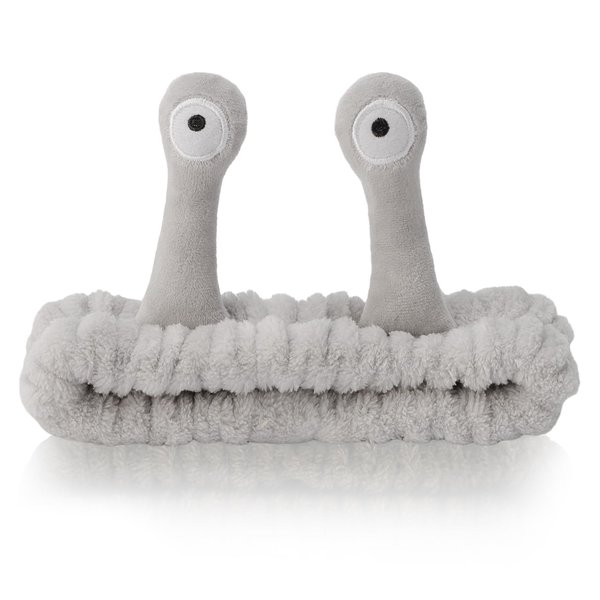 SuPoo Grey Snail Face Wash Headband Funny Skincare Spa Headband Cute Alien Puffy Makeup Headbands for Women Stretchy Antenna Eyes Hair Wrap Hair Band for Washing Face Hair Accessories