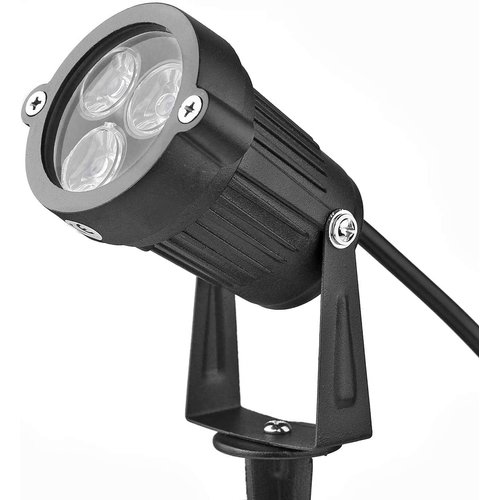 OurLeeme 3 * 3W LED Lawn Garden Flood Light US Plug Yard Patio Path Spotlight Lamp with Spike Waterproof Green Light AC 85-265V