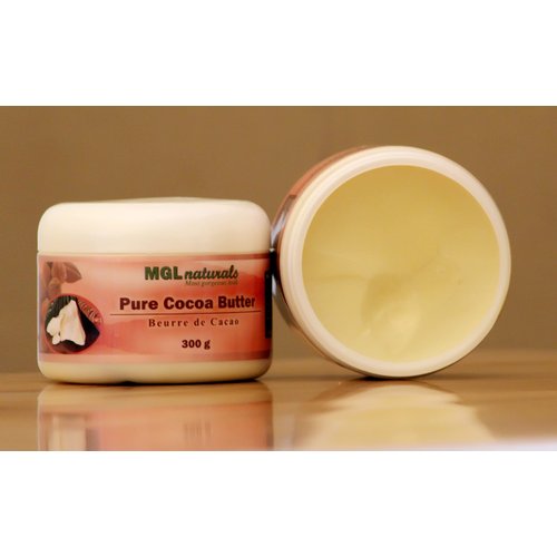 Raw Cocoa Butter, whipped, Pure, organic, unrefined. Moisturizing and nourishing body butter for beautiful gorgeous skin. Use as cream for stretch marks, tattoo care, dry skin, feet and hands. From Ghana, West Africa. 11 oz / 300g