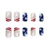 24Pcs 4th of July Press on Nails Short Square Fake Nails American Flag French Tip Design Stick on Nails Full Cover Patriotic Day Acrylic Artificial Nails Independence Day Glue on Nails for Women Girls