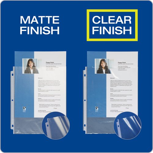 Oxford Sheet Protectors, Clear Finish, Top Load, Letter Size Plastic Sleeves, Reinforced 3 Hole Punch for Binders, 100 per Box (33267), Letter