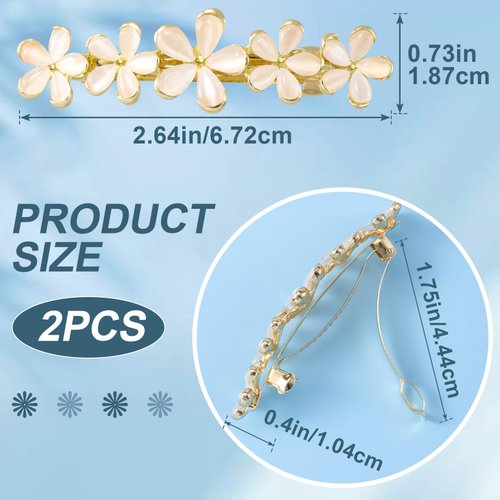 HINZIC 2Pcs 2.64inch Flower Opal Hair Clips Gold Summer Beach Wedding Barrettes Sparkly Fancy Hair Pins Prom Engagement Halloween Decorative Accessories for Women Girls Thick Long Hair
