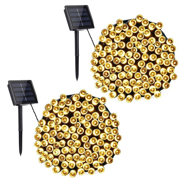 Toodour Solar Christmas Lights, 2 Packs 72ft 200 LED 8 Modes Solar String Lights, Waterproof Solar Outdoor Christmas Lights for Garden, Patio, Fence, Balcony, Christmas Tree Decorations - Warm White