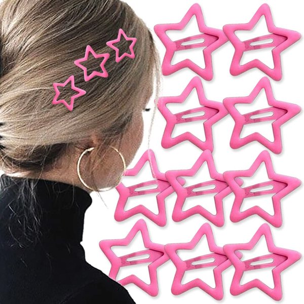 10 Pcs Pink Star Small Hair Clips for Girls Kawaii Hair Accessories for Women Y2k Snap Star Hair Barrettes Non Slip Star Clips for Metal Star Hair Clips Y2K Accessories Claw Clips for Thick Hair