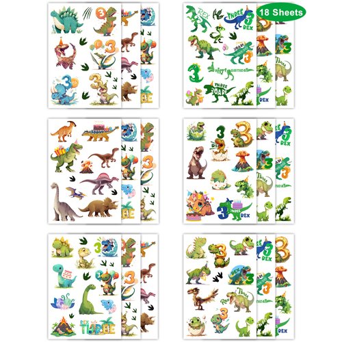 165Pcs Three Rex Dinosaur Tattoos for Kids - Three Rex Birthday Decorations -18 Sheets 3 Rex Dino Tattoos Temporary Party Favors for Dinosaur 3rd Birthday Decorations 3 Year Old Boy Girl
