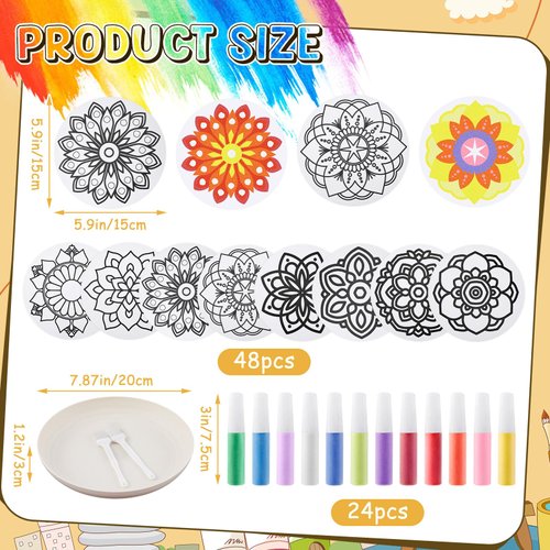 Vertintong 48 Pcs Ready to Paint Christmas Ornaments Sand Painting Mandala Coloring Craft Kits with 24 Sand Options for DIY Crafts Holiday Xmas Tree Party Christmas Hanging Decors