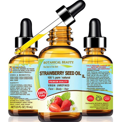 Botanical Beauty STRAWBERRY SEED OIL. 100% Pure Natural Virgin Unrefined Cold Pressed Carrier Oil 0.5 Fl Oz- 15 ml. for FACE, SKIN, BODY, DAMAGED HAIR, NAILS. Rich in Omega-3, Vitamin C, Vitamin E