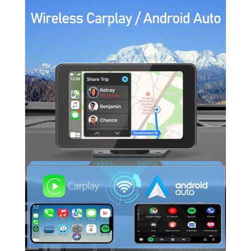 Wireless Car Stereo Compatable with Apple CarPlay and Android Auto,7" HD Portable Bluetooth CarPlay Touch Screen for Car,with Backup Camera