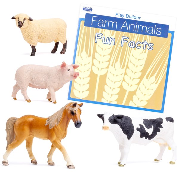 Stages Play Builder: Farm Animals Figurines, Plastic Animal Toys and Fun Facts Book from The Makers of Language Builder, Multi